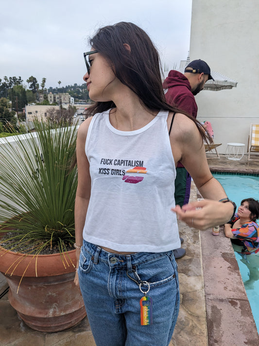 Fuck Capitalism, Kiss Girls Flowy Crop Tank