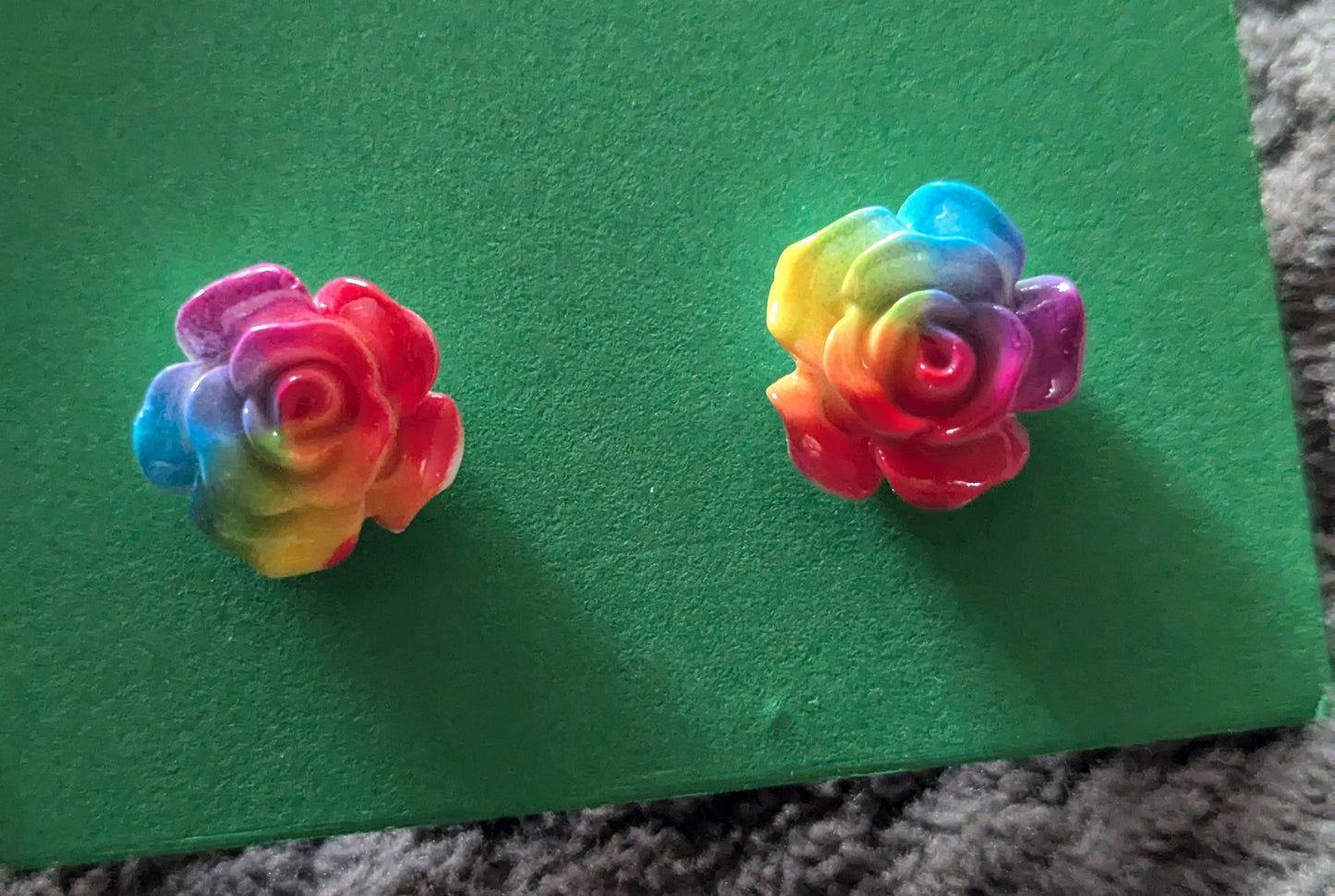 Rainbow Rose Stud Earrings