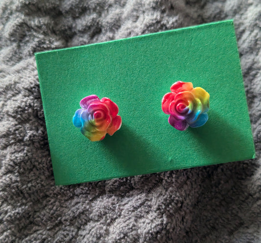 Rainbow Rose Stud Earrings